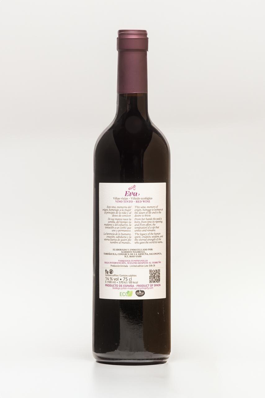 Contraetiqueta de Eva, tempranillo 18 meses · Bodega Julián Madruga